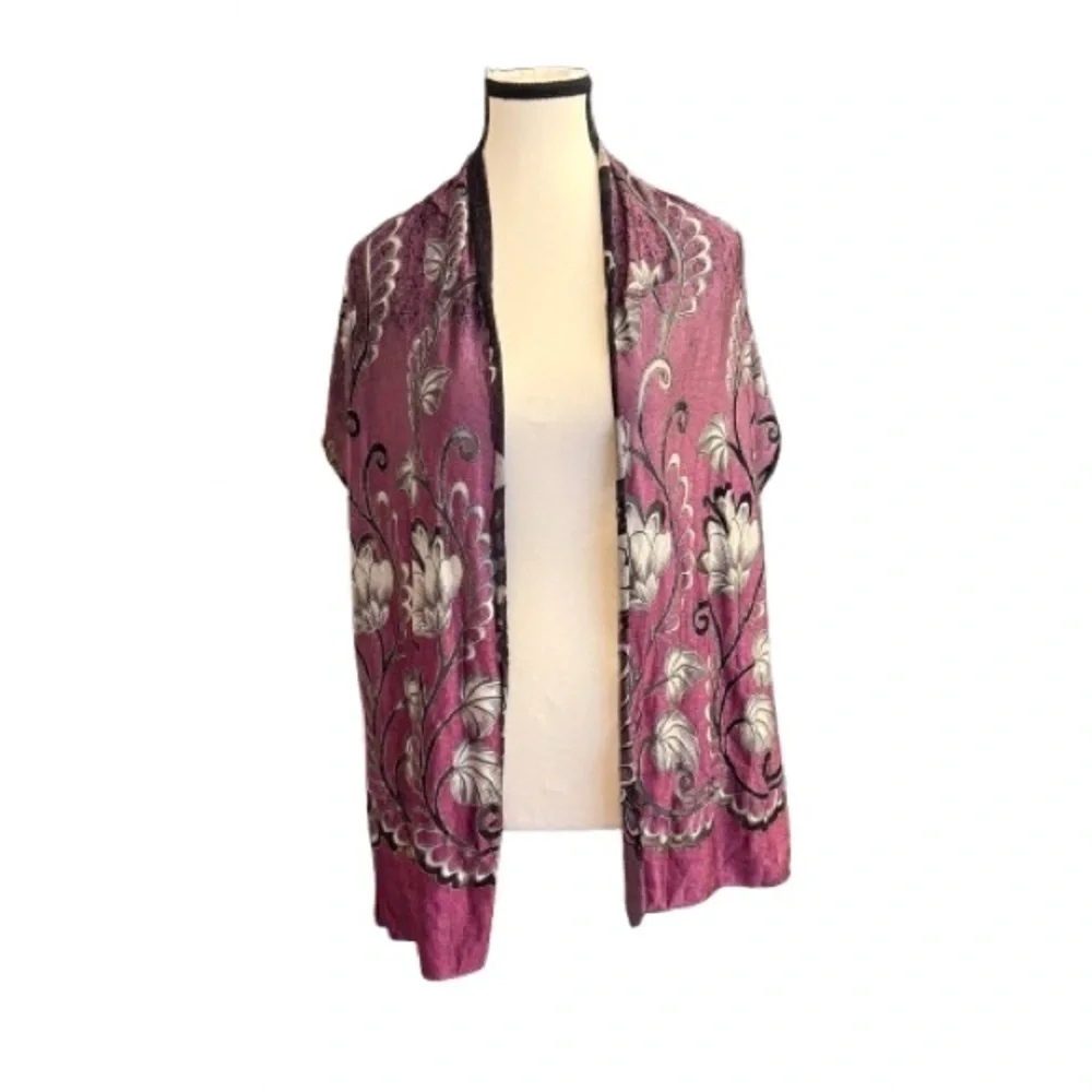 Reversible Purple & Black Floral Scarf – 14” x 60” Lightweight Day to Night